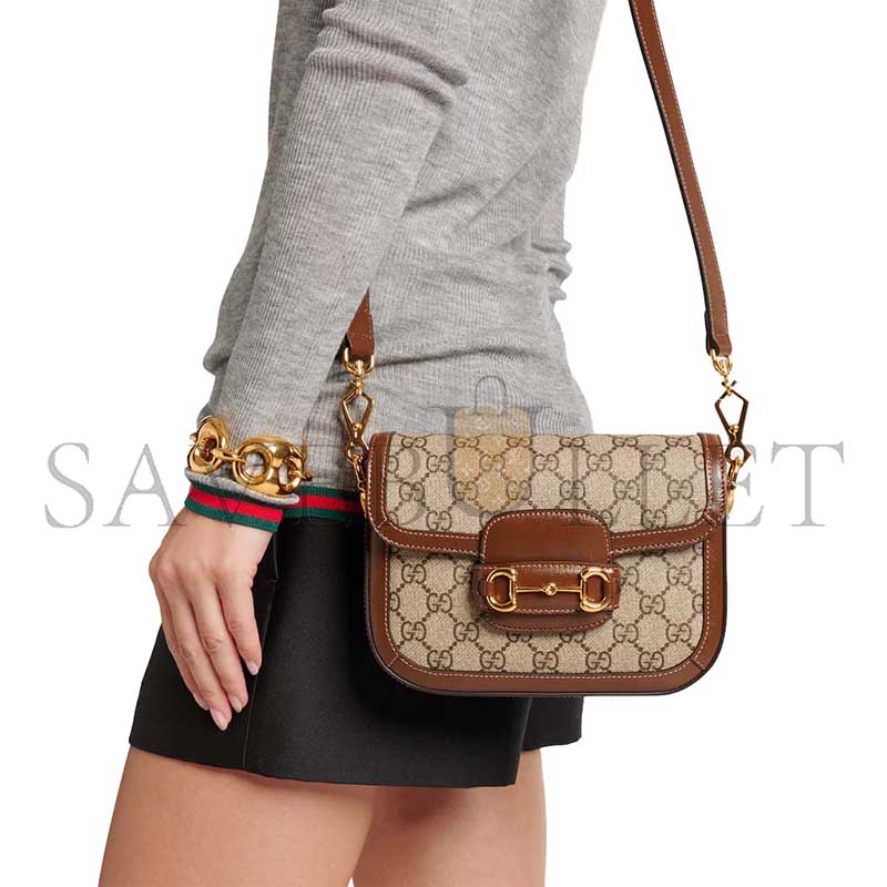 GUCCI HORSEBIT 1955 MINI LEATHER-TRIMMED SHOULDER BAG (20*15*5cm)